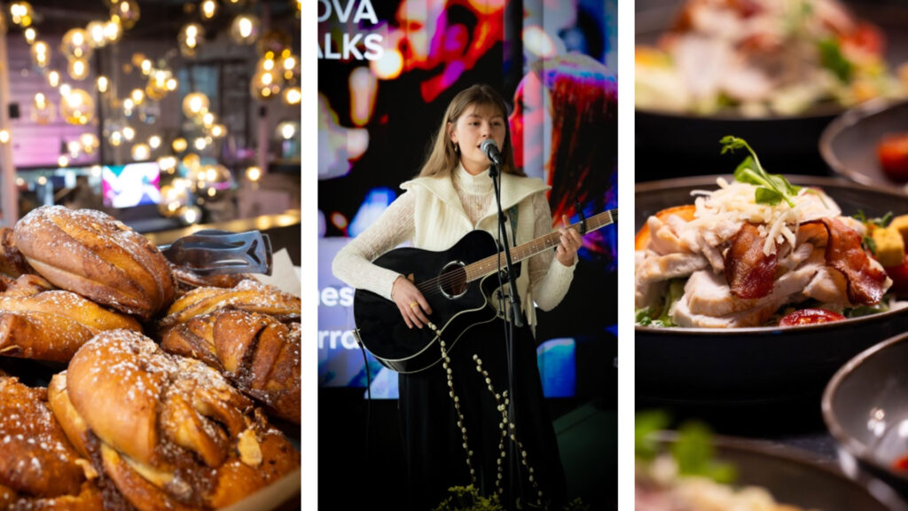 Kollage-med-mat-og-underholdning-på-konferanse